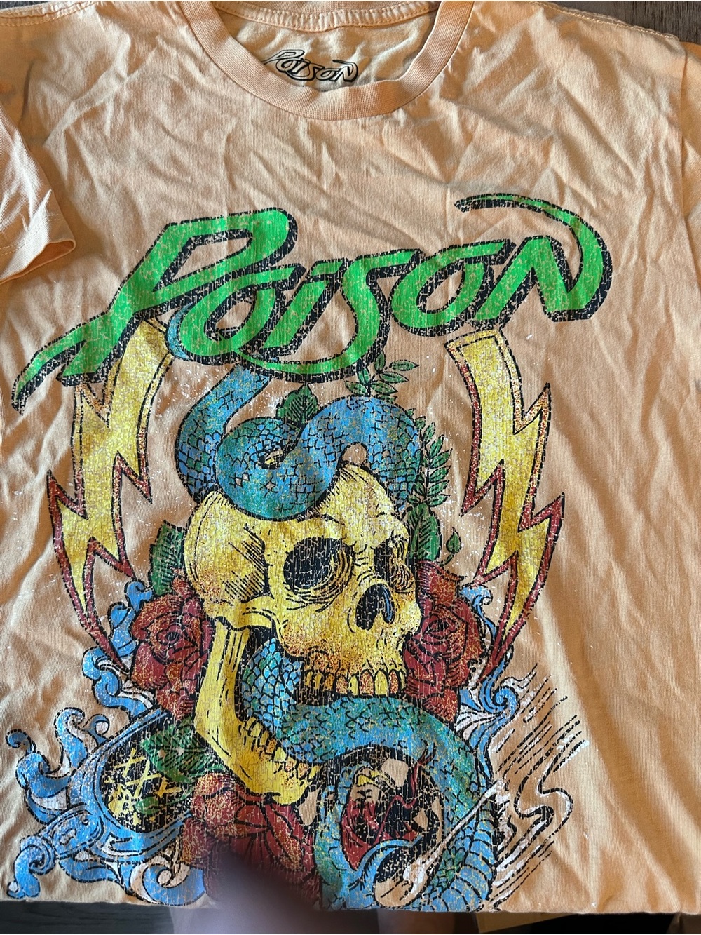 jcpenney Peach Short Sleeve Tee with Skull, Blue Snake & Green Logo